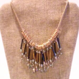 Hera Signed Gold Tone Crystal Tipped Bar Drop Cluster Statement Necklace